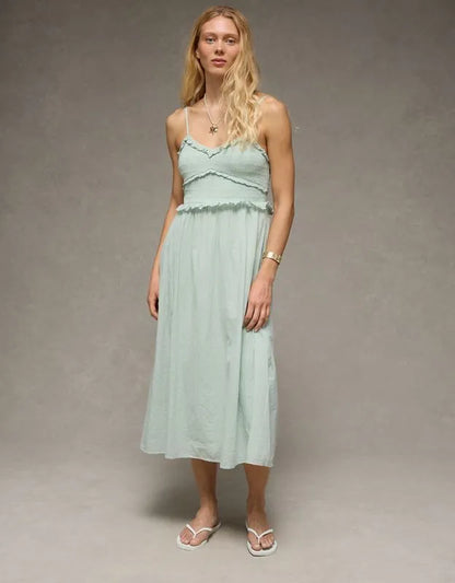 AE V-Neck Smocked Midi Dress
