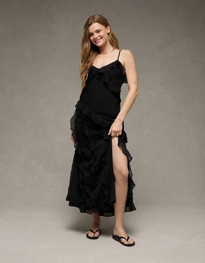 AE Asymmetrical Ruffle Maxi Dress