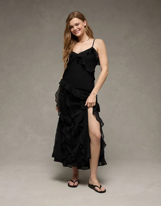 AE Asymmetrical Ruffle Maxi Dress