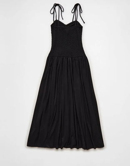 AE Sweetheart-Neck Tie-Strap Midi Dress