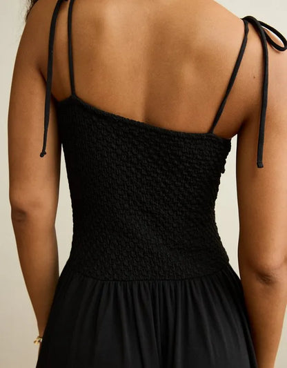 AE Sweetheart-Neck Tie-Strap Midi Dress