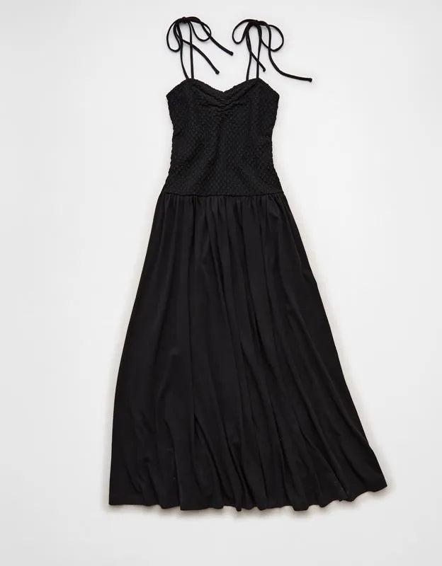 AE Sweetheart-Neck Tie-Strap Midi Dress