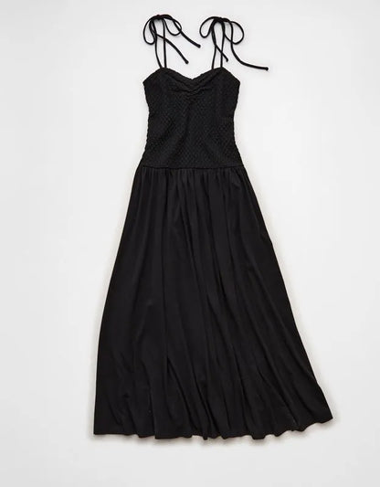 AE Sweetheart-Neck Tie-Strap Midi Dress