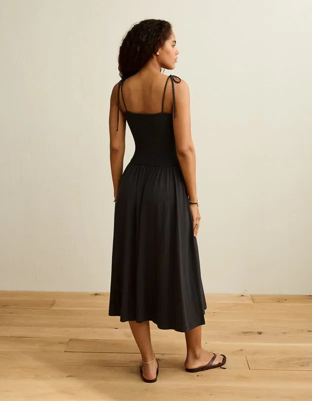 AE Sweetheart-Neck Tie-Strap Midi Dress