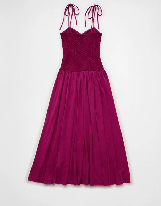 AE Sweetheart-Neck Tie-Strap Midi Dress