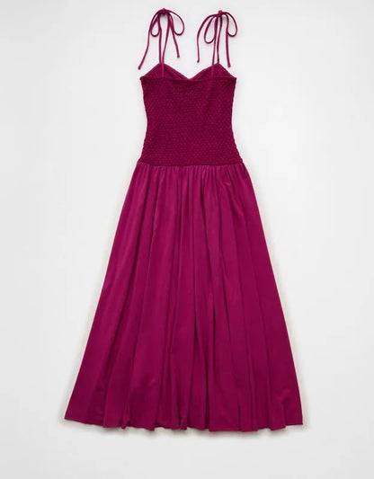 AE Sweetheart-Neck Tie-Strap Midi Dress