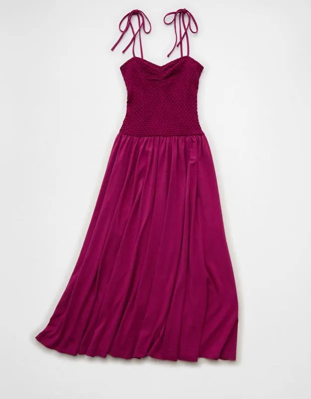 AE Sweetheart-Neck Tie-Strap Midi Dress