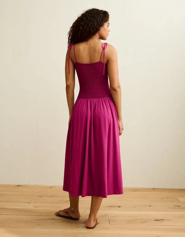 AE Sweetheart-Neck Tie-Strap Midi Dress