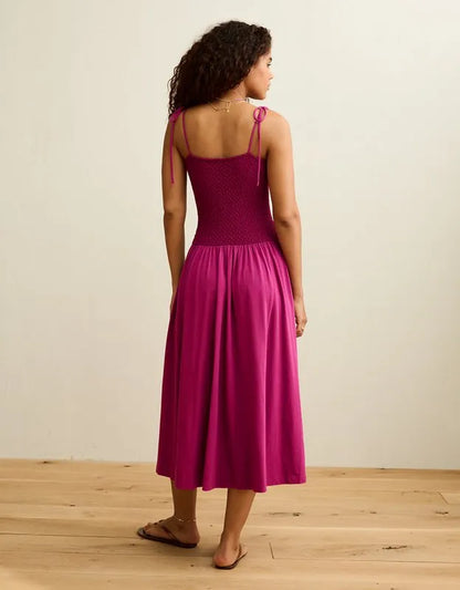 AE Sweetheart-Neck Tie-Strap Midi Dress