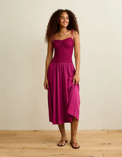 AE Sweetheart-Neck Tie-Strap Midi Dress