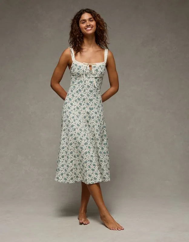 AE Sweetheart Tie-Front Midi Dress