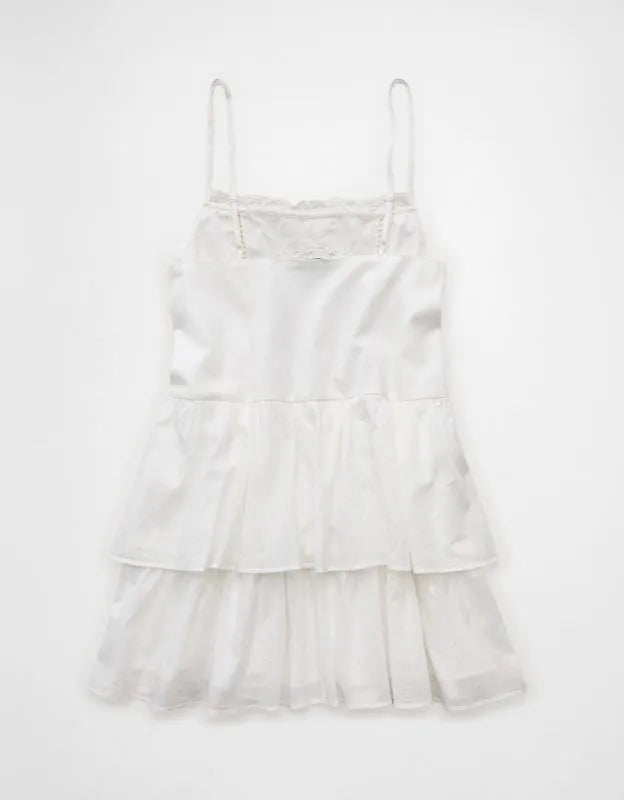 AE Babydoll Lace-Embroidered Tiered Mini Dress