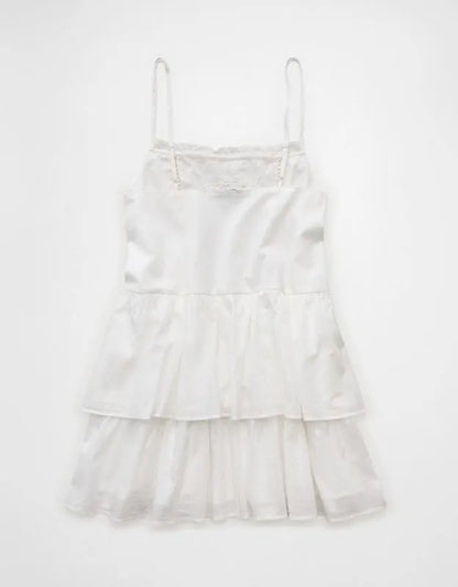 AE Babydoll Lace-Embroidered Tiered Mini Dress