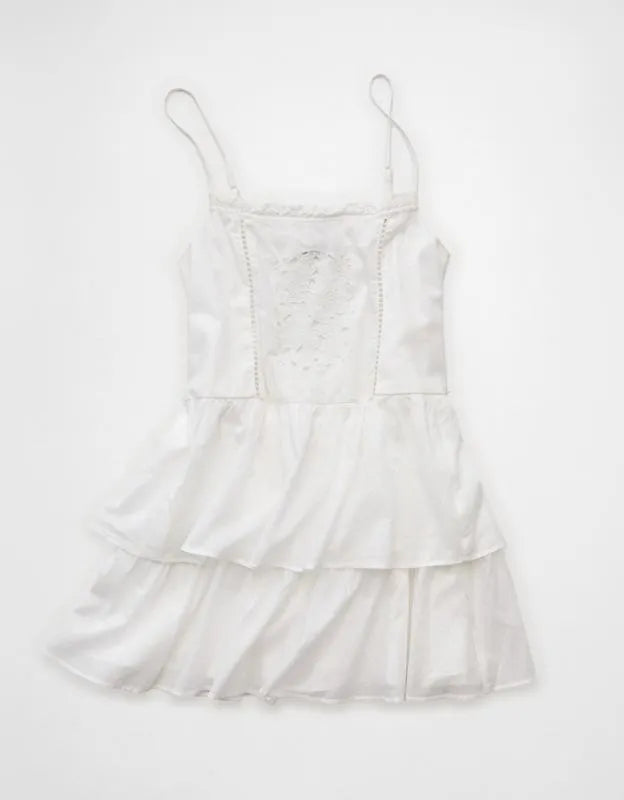 AE Babydoll Lace-Embroidered Tiered Mini Dress