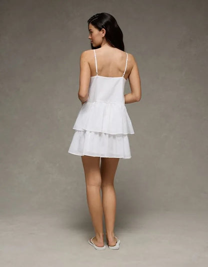 AE Babydoll Lace-Embroidered Tiered Mini Dress