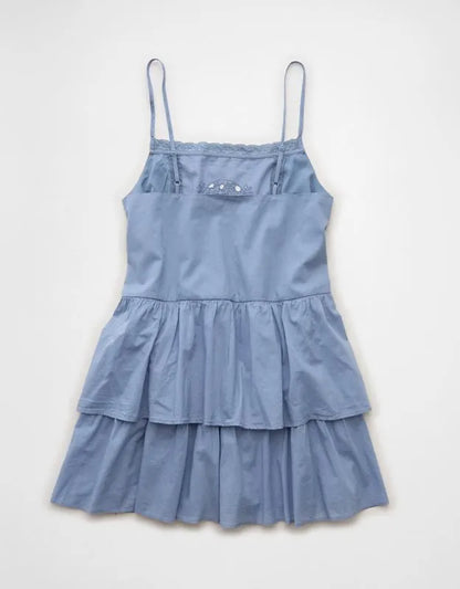 AE Babydoll Lace-Embroidered Tiered Mini Dress