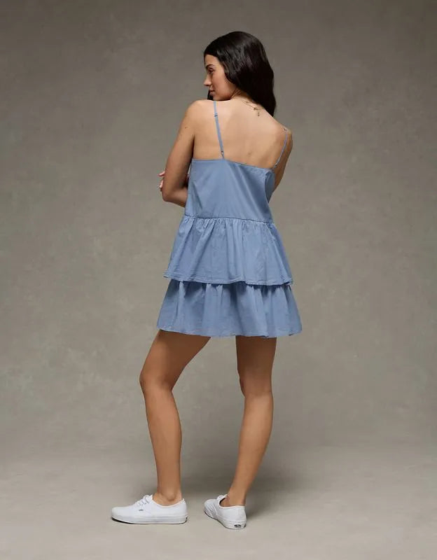 AE Babydoll Lace-Embroidered Tiered Mini Dress