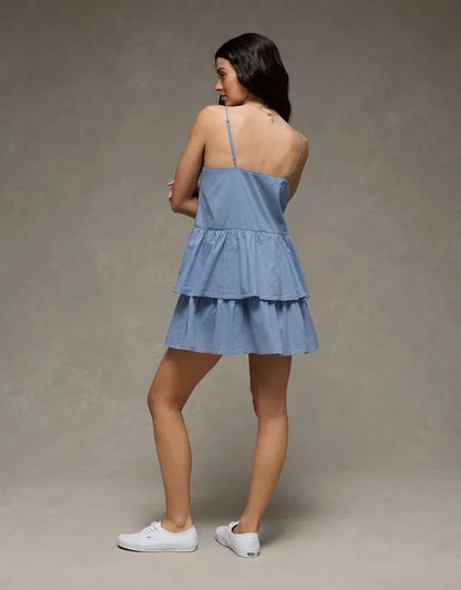 AE Babydoll Lace-Embroidered Tiered Mini Dress
