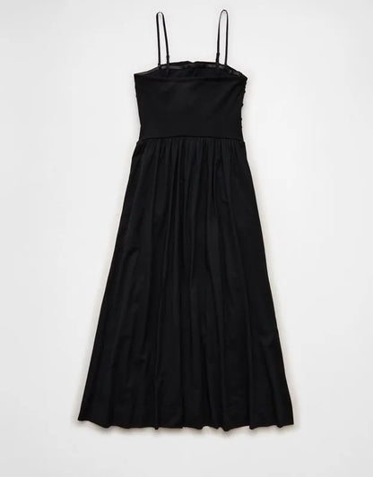 AE Strapless Mixed Fabric Midi Dress