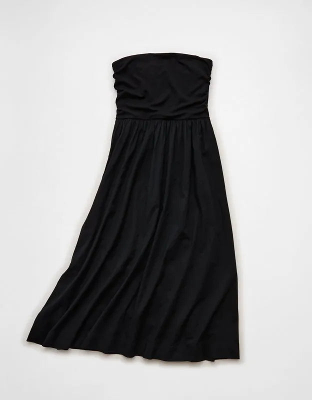 AE Strapless Mixed Fabric Midi Dress