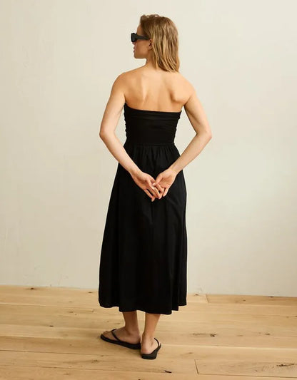 AE Strapless Mixed Fabric Midi Dress