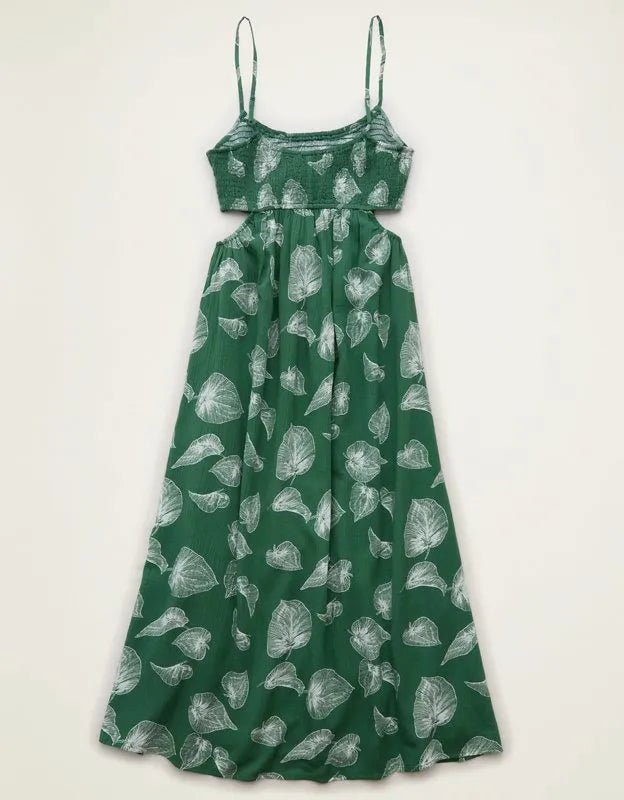 AE Smocked Cutout Babydoll Midi Dress