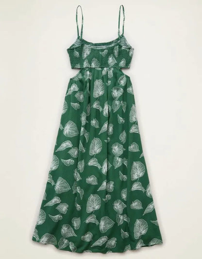AE Smocked Cutout Babydoll Midi Dress
