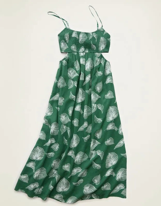 AE Smocked Cutout Babydoll Midi Dress