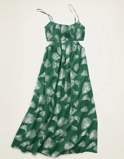 AE Smocked Cutout Babydoll Midi Dress