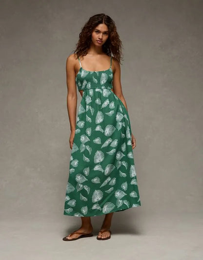 AE Smocked Cutout Babydoll Midi Dress