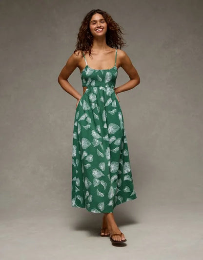 AE Smocked Cutout Babydoll Midi Dress