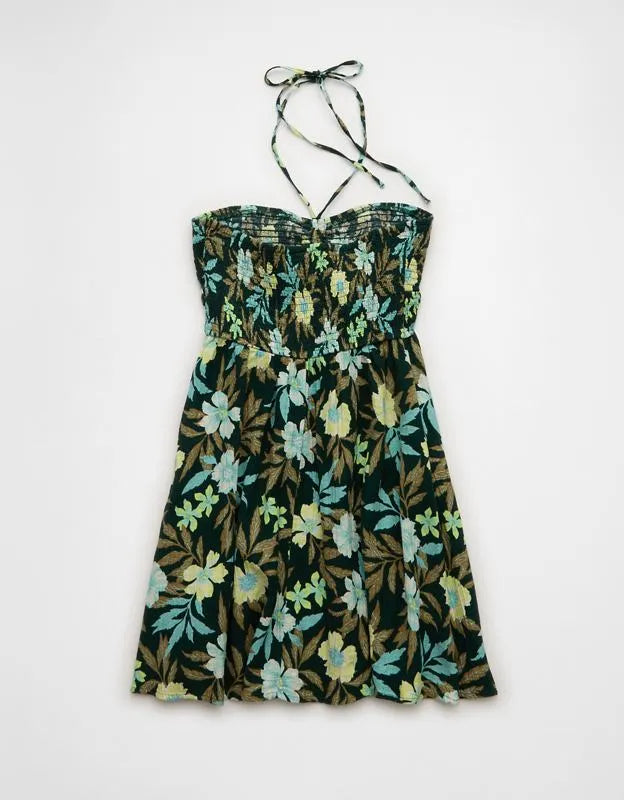 AE Smocked Keyhole Halter Mini Dress