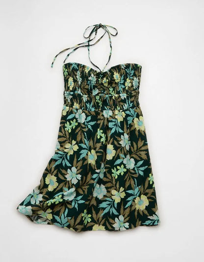 AE Smocked Keyhole Halter Mini Dress