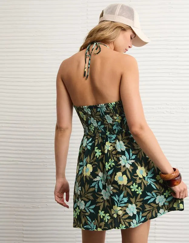 AE Smocked Keyhole Halter Mini Dress