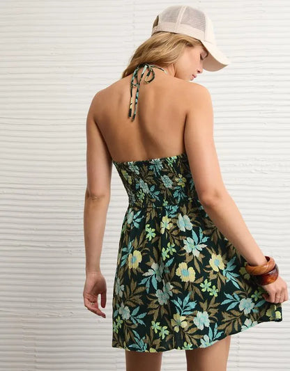 AE Smocked Keyhole Halter Mini Dress