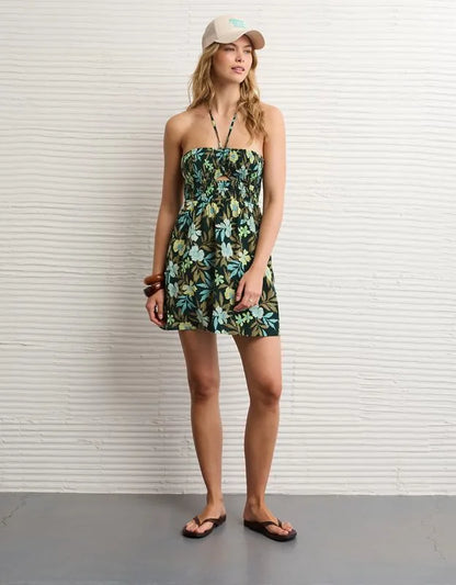 AE Smocked Keyhole Halter Mini Dress