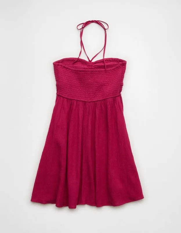 AE Smocked Keyhole Halter Mini Dress