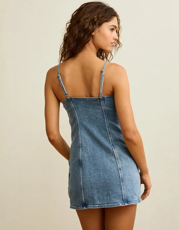 AE Square Neck Denim Mini Dress