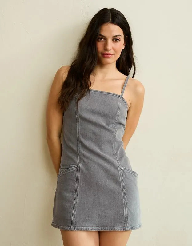 AE Square Neck Denim Mini Dress