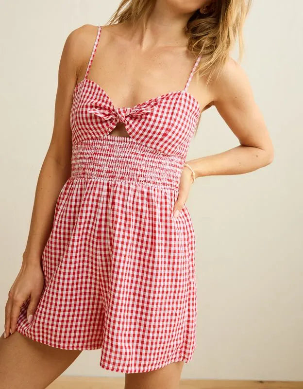 AE Tie-Front Smocked Bodice Romper