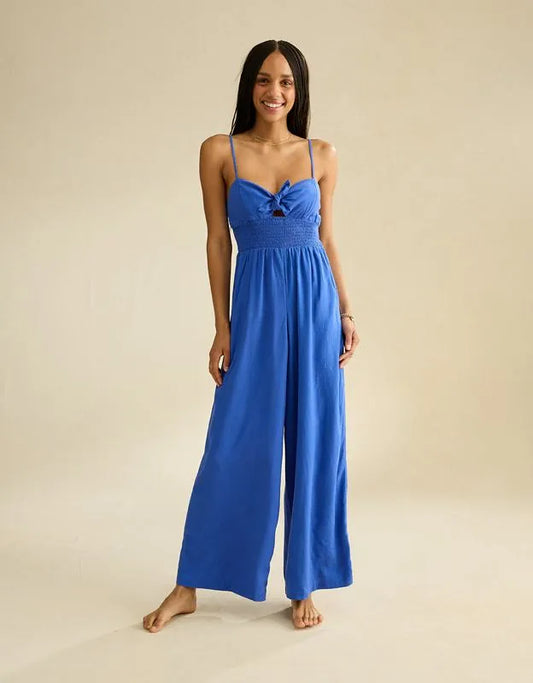 AE Tie-Front Smocked Jumpsuit