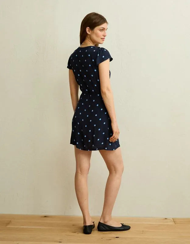 AE V-Neck Lace Trim Wrap Mini Dress