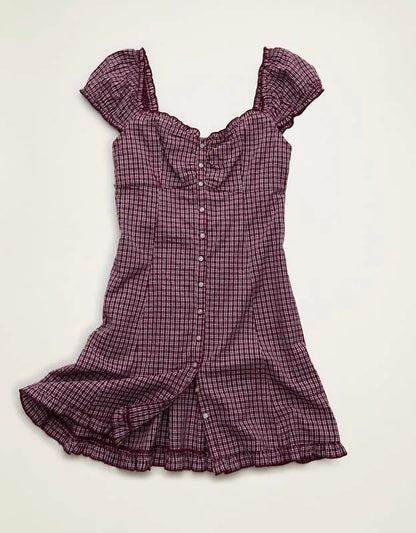 AE Button-Up Plaid Mini Dress