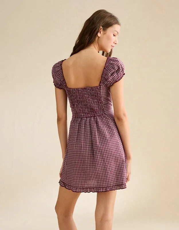 AE Button-Up Plaid Mini Dress