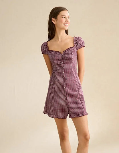 AE Button-Up Plaid Mini Dress