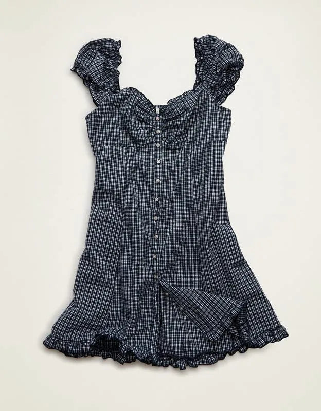 AE Button-Up Plaid Mini Dress