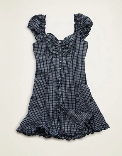 AE Button-Up Plaid Mini Dress