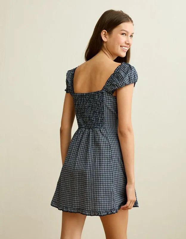 AE Button-Up Plaid Mini Dress