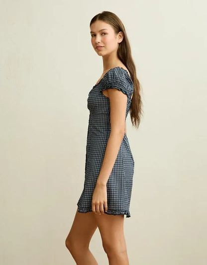 AE Button-Up Plaid Mini Dress