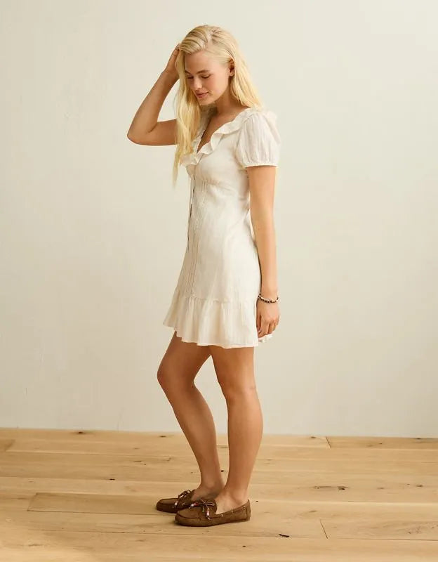 AE V-Neck Ruffle Collar Mini Dress